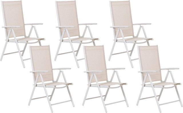 Beliani Gartenstuhl modern in Beige und Weiss aus Aluminium und Textilene mit Armlehnen, stapelbar, B/T/H: 65 x 54 x 103 cm - Bild 1