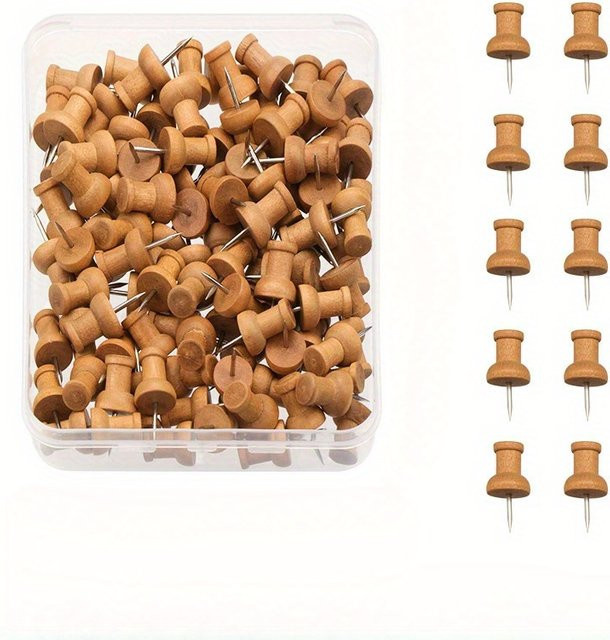 100 Stück dekorative Holz-Reißnägel in Braun für Pinnwände und Bulletin Boards - Bild 1