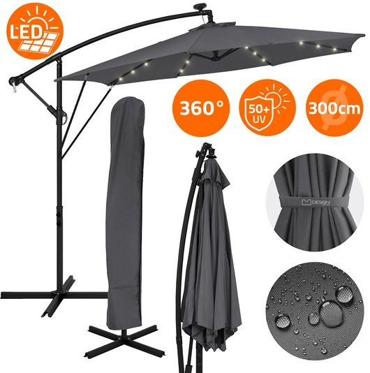 ML-Design Ampelschirm Anthrazit mit LED Solar und Kurbel, Durchmesser: 300 cm, inklusive Abdeckung und Ständer - Bild 1