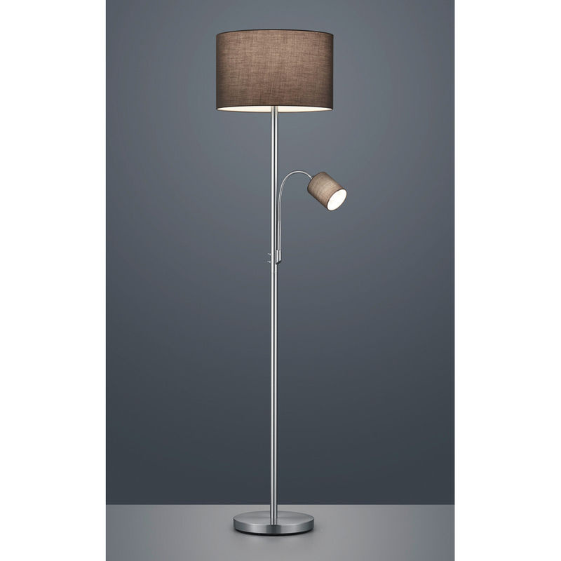 TRIO Stehlampe Hotel in Nickel matt Grau aus Metall und Stoff mit 2 E27 Fassungen, Höhe: 170 cm, Durchmesser: 40 cm - Bild 2