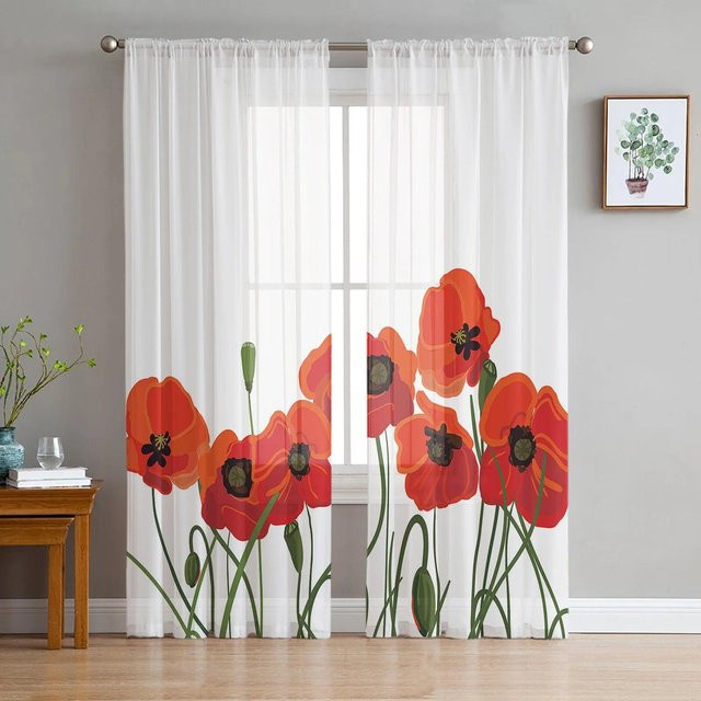 Transparenter Tüllvorhang mit floralem Blumenmuster von A Family Of Home Textiles in Weiß, B: 135 cm, H: 114 cm - Bild 1