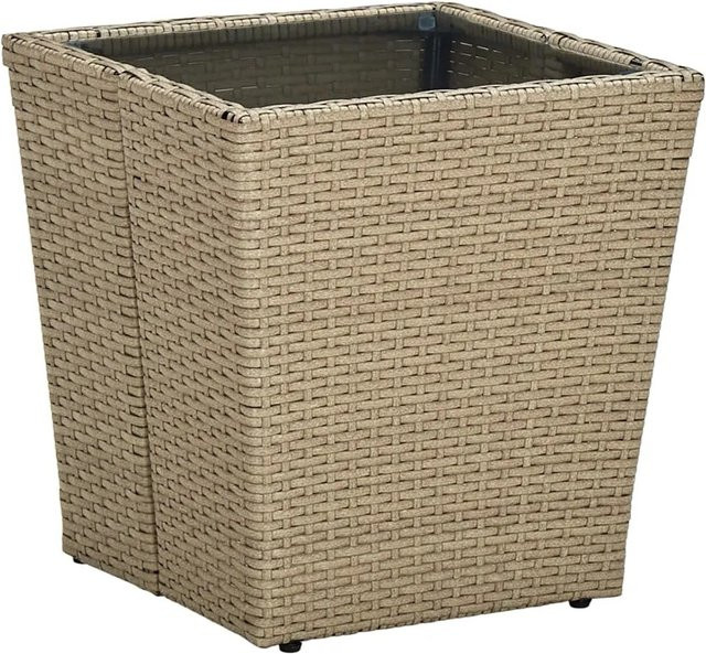 vidaXL Beistelltisch aus PE-Rattan und gehärtetem Glas in Beige, B/T/H: 41,5 x 41,5 x 44 cm - Bild 1
