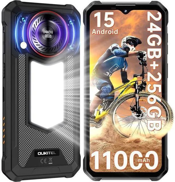 OUKITEL WP53 PRO Robustes Smartphone in Schwarz mit 256GB Speicher, 6,52 Zoll Display, Android 15, 11000mAh Akku, 50MP Kamera, NFC und Campinglicht - Bild 1