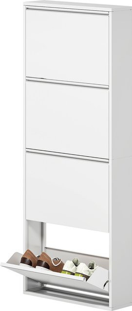 HOMCOM Schuhschrank aus Metall in Weiß mit 4 Klappen für 8 Paar Schuhe, schmaler Schuhkipper zur Wandmontage für Flur und Eingangsbereich, B/T/H: 55 x 15 x 139,5 cm - Bild 1