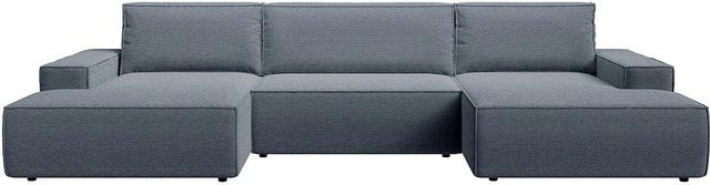 Vente-unique Schlafsofa Amelia in Blau mit Strukturstoff und Armlehnen - Bild 1