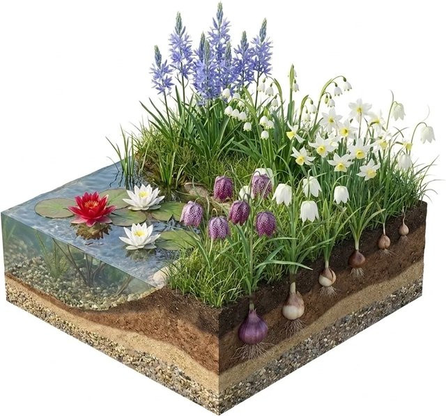 Vdvelde Aqua Bulbs Wildblumen in Weiß, Türkis und Multicolour – Insektenfreundliche Blumenzwiebeln für den Teichrand - Bild 1