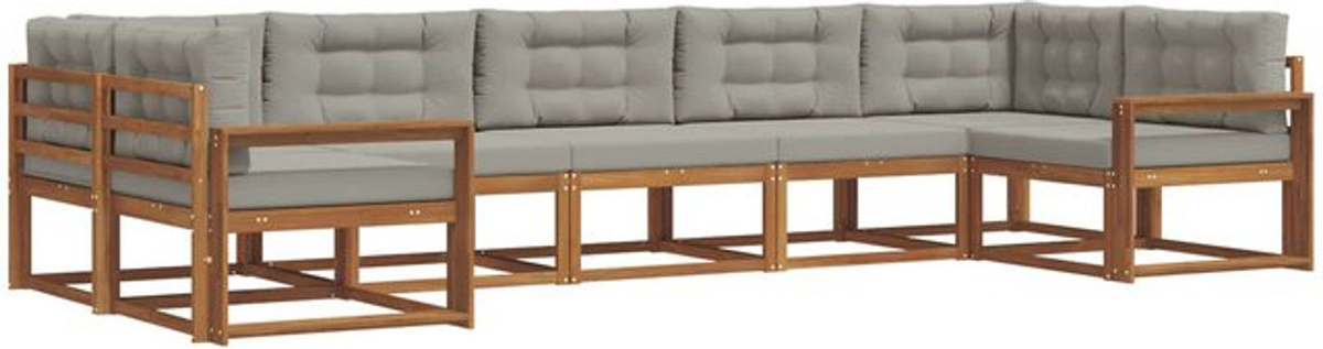 7-teilige moderne Outdoor-Sofagarnitur aus Akazie mit Kissen in Natur und Hellgrau von vidaXL - Bild 1