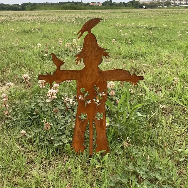 Yohwor Home Vogelscheuchen-Gartenstecker aus Metall in Braun, rustikale Rasendekoration für Herbst und Halloween - Bild 1