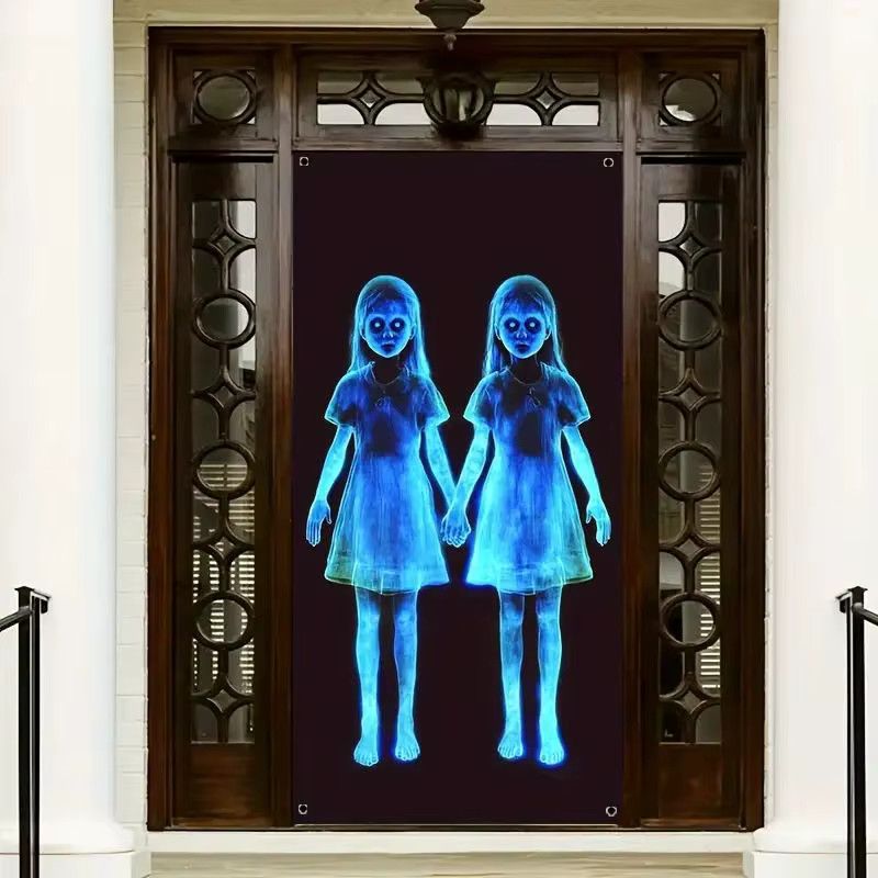 VIKAMA Halloween Wandteppich mit Geisterparty-Motiv für kleine Mädchen, schwarze Hintergrundwand zur Dekoration von Innenräumen und Außenbereichen - Bild 4