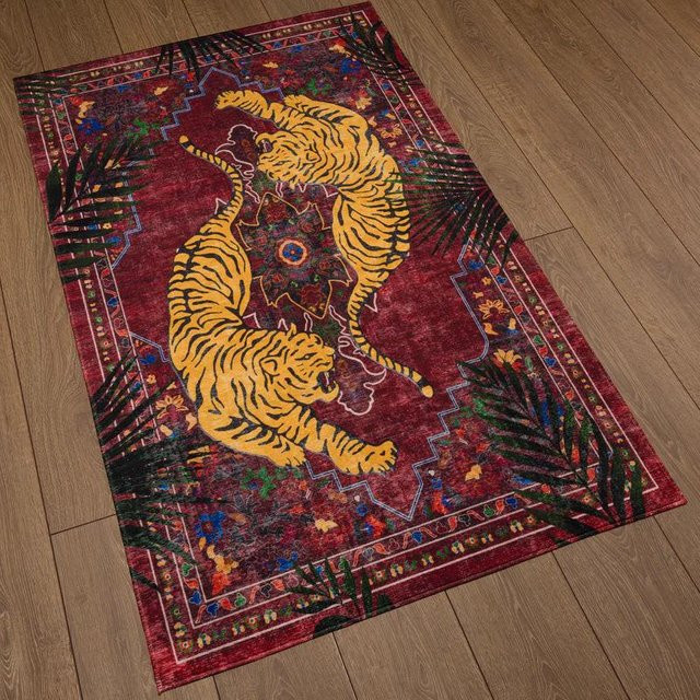 VIKAMA Bohemian Tigerprint Teppich, rutschfest und schmutzabweisend, mehrfarbig, B/T: 150 x 200 cm - Bild 1