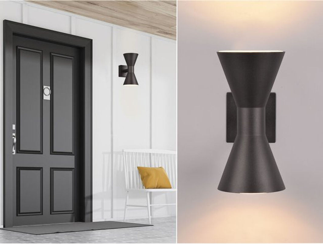 Außenwandleuchte Ardas Up And Down Trio in Schwarz aus Aluminium und Glas mit GU10 Fassung, Höhe: 20 cm - Bild 1