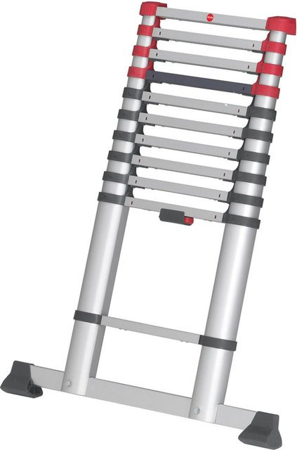 Hailo T80 FlexLine Teleskopleiter aus Aluminium mit 11 Sprossen in Silber, Schwarz und Rot - Bild 1