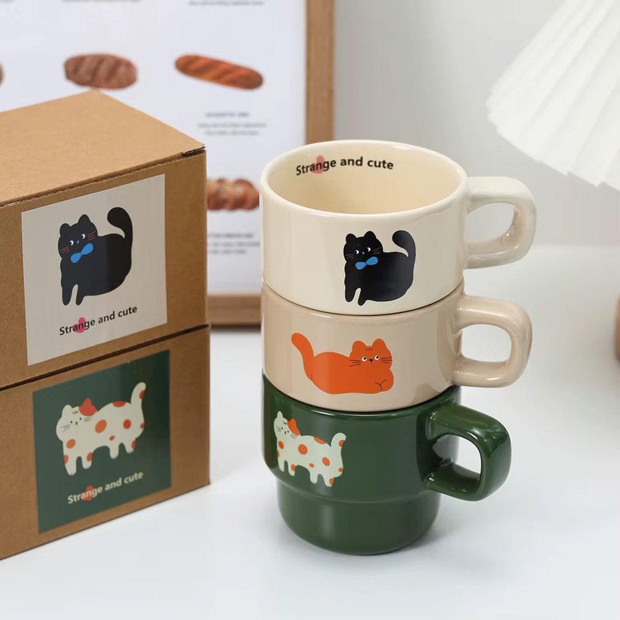 Multiyilego Stapelbare Keramik-Tasse im Cartoon-Design, Mehrfarbig - Bild 2