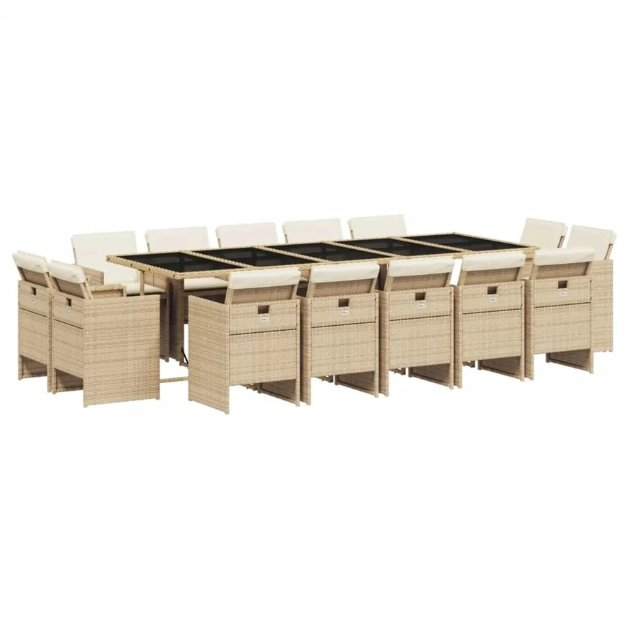 vidaXL 15-teilige Garten-Essgruppe aus Poly-Rattan mit Kissen in Beige - Bild 2