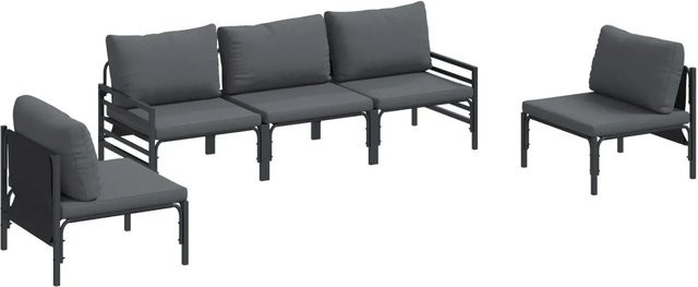 vidaXL Garten-Sofa-Set 5-teilig Anthrazit aus pulverbeschichtetem Stahl mit Polstern und Tisch - Bild 1