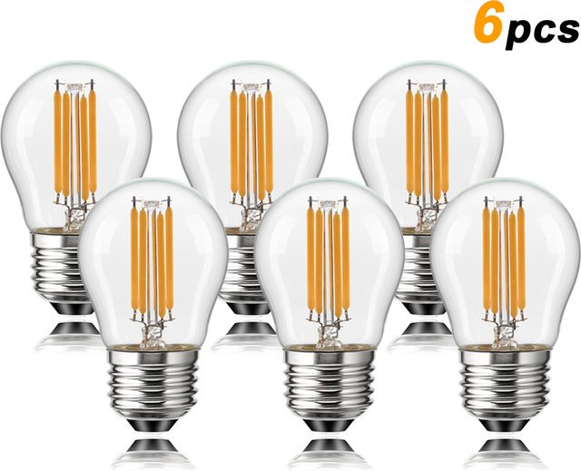 Genixgreen 6er-Pack G45 LED-Glühbirnen E27, Kugelform, warmweiß 2700K, dimmbar, transparent, 4W (entspricht 40W) - Bild 1