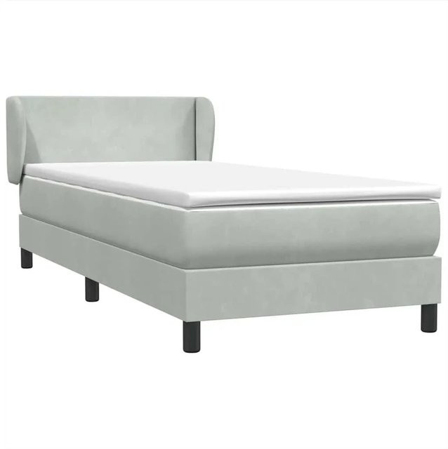 vidaXL Boxspringbett mit Matratze in Hellgrau aus Samt, Hybrid-Design mit Taschenfederkern, B/T/H: 90 x 220 x 78 cm - Bild 1