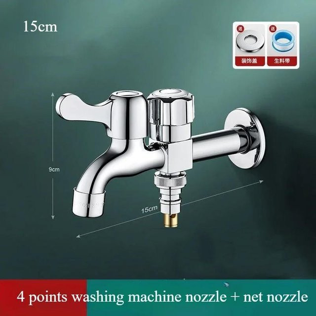 Wandmontierte Badezimmerarmatur aus Edelstahl mit Doppelwasserauslauf in Silber für Waschbecken und Waschmaschinen - Bild 1