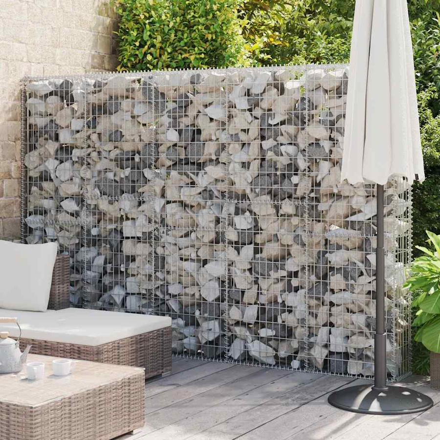 vidaXL Gabionenwand mit Abdeckung aus verzinktem Stahl in Silber, B/T/H: 300 x 30 x 200 cm - Bild 2