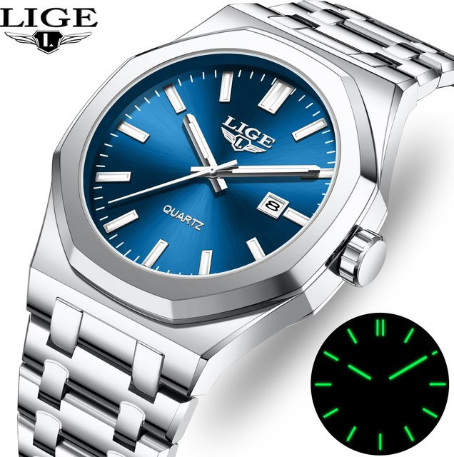 LIGE Armbanduhr Quarz, Edelstahl, Grün, Herren - Bild 1