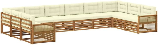 vidaXL Sofagarnitur aus Massivholz Akazie mit 10 Kissen in Beige und Latten-Design - Bild 1