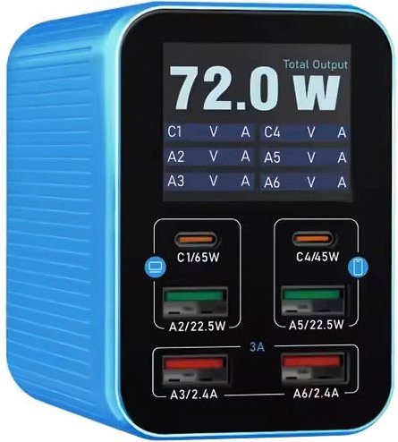Relife Q4 Ladestation mit 72W und 5A, 2 x USB-C und 4 x USB-A, Blau - Bild 1