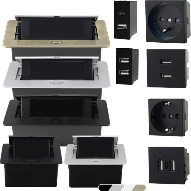Rewnssin DIY Pop-up Desktop-Steckdose mit universellem Standardmodul in Schwarz - Bild 1