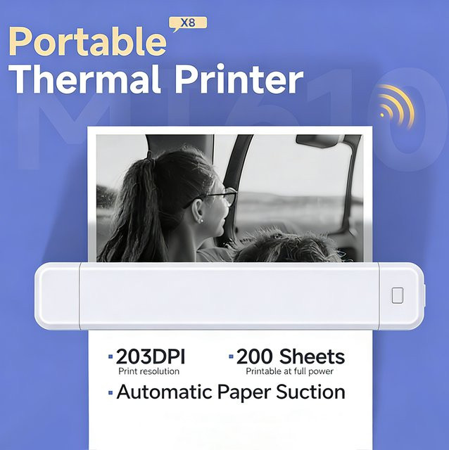 Marklife X8 Tragbarer Thermodrucker Weiß, Kabelloser A4 Tintenloser Mobiler Drucker für iOS, Android und Laptop - Bild 1
