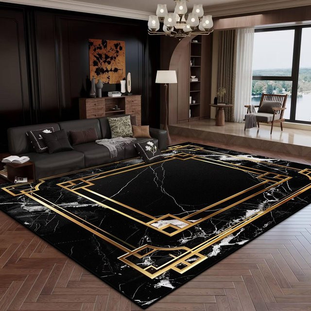 Karpetti Teppich in Schwarz-Gold, modern und waschbar, B/T: 90 x 60 cm - Bild 1