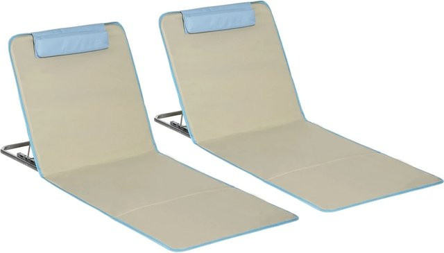 Furnicato Strandmatten Set aus 2 faltbaren Liegen in Beige mit verstellbarer Kopfstütze und Stahlgestell B: 124 cm, T: 53 cm, H: 35-45 cm - Bild 1