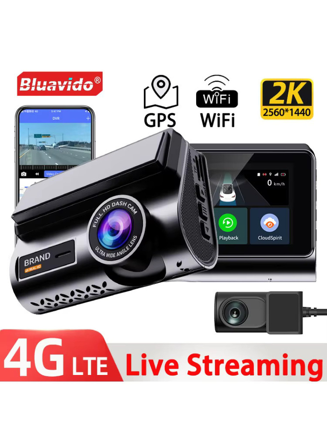Bluavido 4G Live Streaming Dash Cam mit GPS, 2K Frontkamera und 720P Rückkamera, WiFi, Nachtsicht und 24H Parkmodus, Schwarz - Bild 7