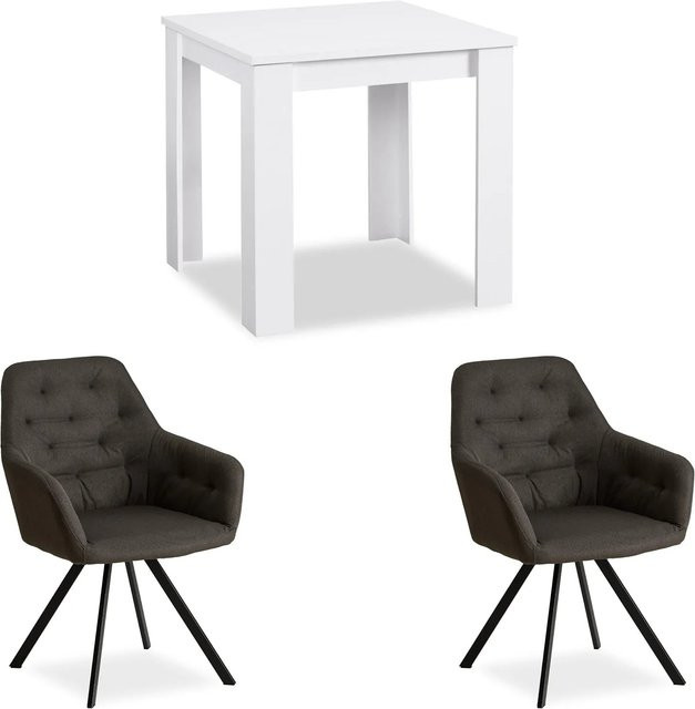 Homestyle4u Essgruppe aus Holz mit 2 Polsterstühlen in Weiß und Grau - Bild 1