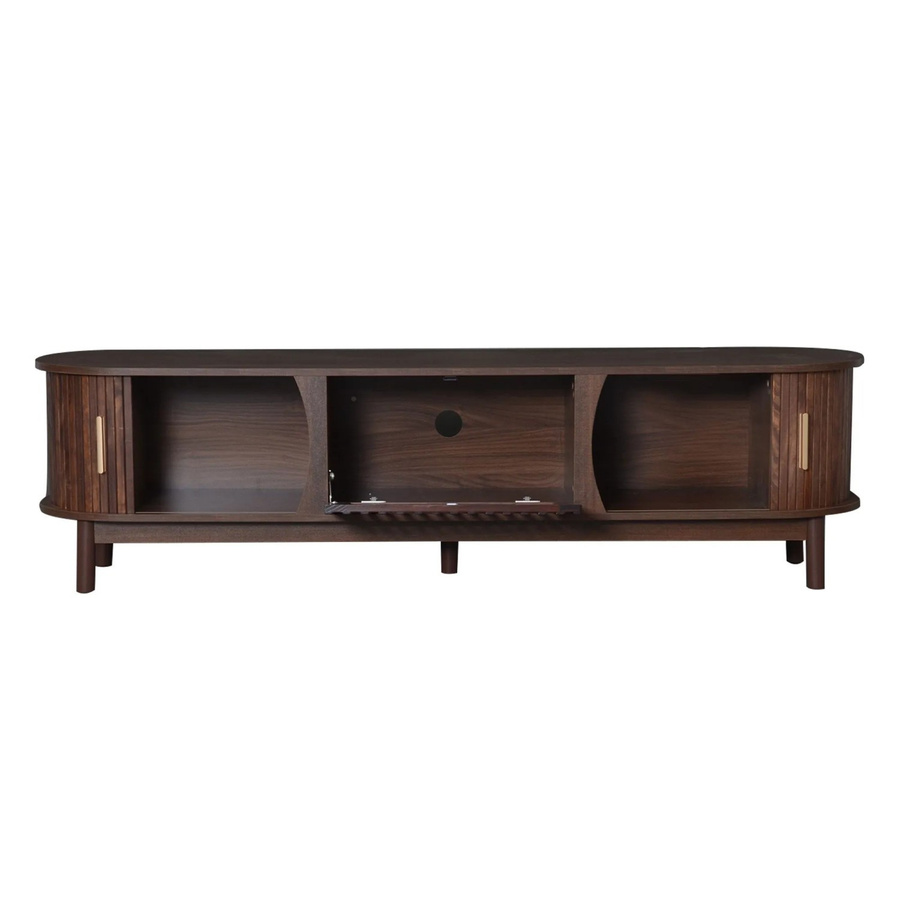 okwish TV Schrank in Braun mit Schiebetür, Klapptür und Stützbeinen, B/T/H: 165 x 46 x 39,5 cm - Bild 2