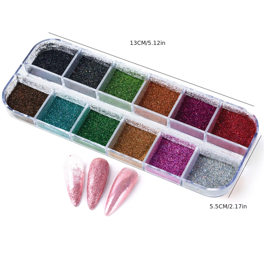 Misscheering Nagelglitter Pulver Set, Holographisch, Silber, Schwarz, Rosa, Chrom - Bild 5