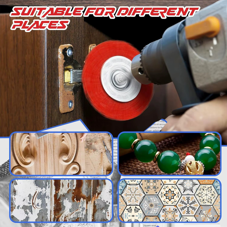 NuoDunco Nylon-Filament Schleifdrahtbürste und Topfbürste mit 1/4 Zoll Sechskantschaft in Rot für Bohrmaschinen und Rotationswerkzeuge zum Polieren von Metall und Holz - Bild 3