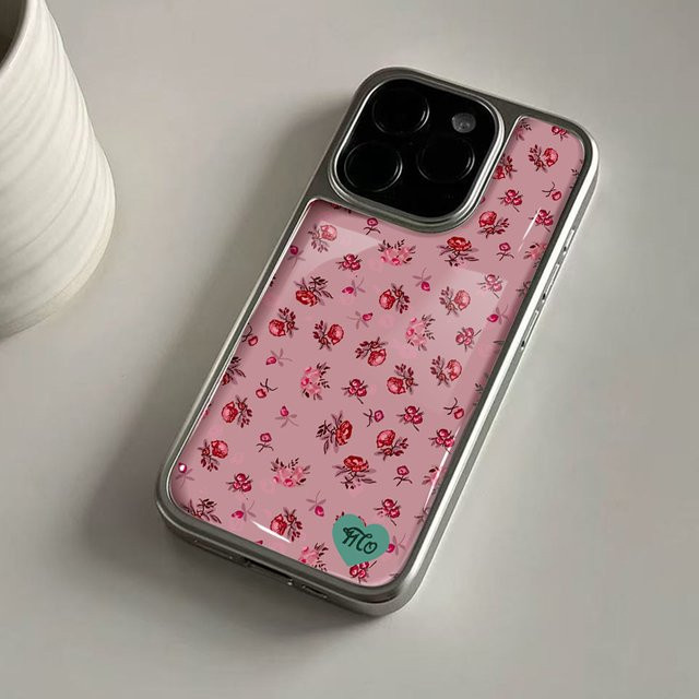 DecoPhone Stoßfeste Handyhülle mit rotem Rosen-Hydrogel und silbernem Rand für iPhone 17, 16, 15, 14 Pro Max - Bild 1