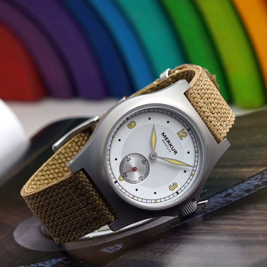 Merkur Armbanduhr, Edelstahl, Handaufzug, Saphirglas, Schwarz, Herren - Bild 2