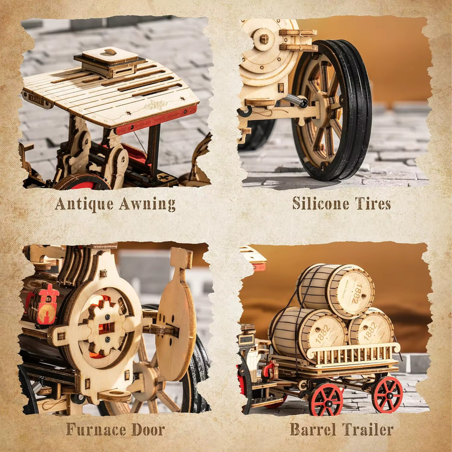 Robotime Rokr Automodellbausatz, 3D-Holzpuzzle, Dampfbausatz, 1:28, ab 14 Jahre - Bild 4