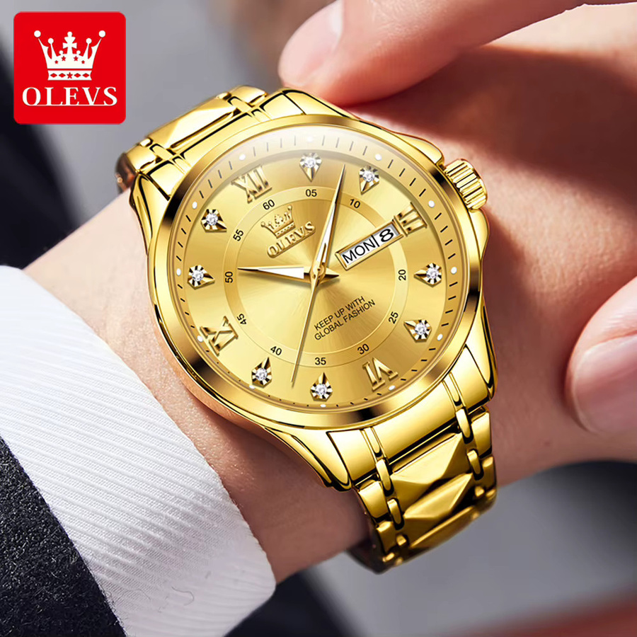 Olevs Armbanduhr, Quarz, Edelstahl, Blau, Herren - Bild 3