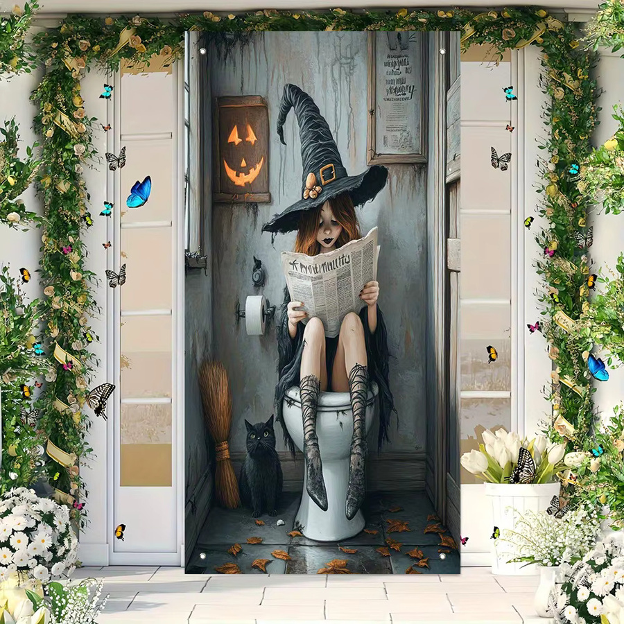 BoboQ 2D Halloween Türbanner Herbst Katze und Hexe, Mehrfarbig, B/H: 90 x 90 cm - Bild 3