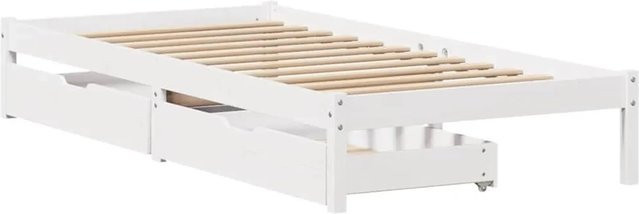 vidaXL Massivholzbett aus Kiefernholz in Weiß, rustikales Bettgestell mit Schubladen, B/T/H: 90 x 195,5 x 31 cm - Bild 1
