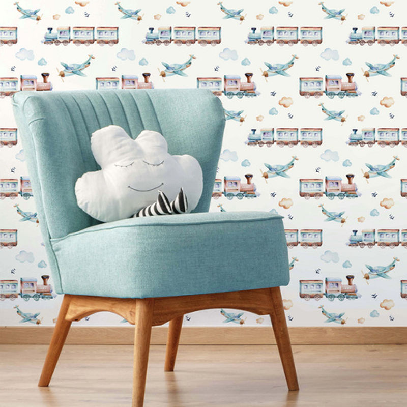 K&L Wall Art Vliestapete für Kinder mit Lokomotive und Flugzeug, mehrfarbig, matt - Bild 2