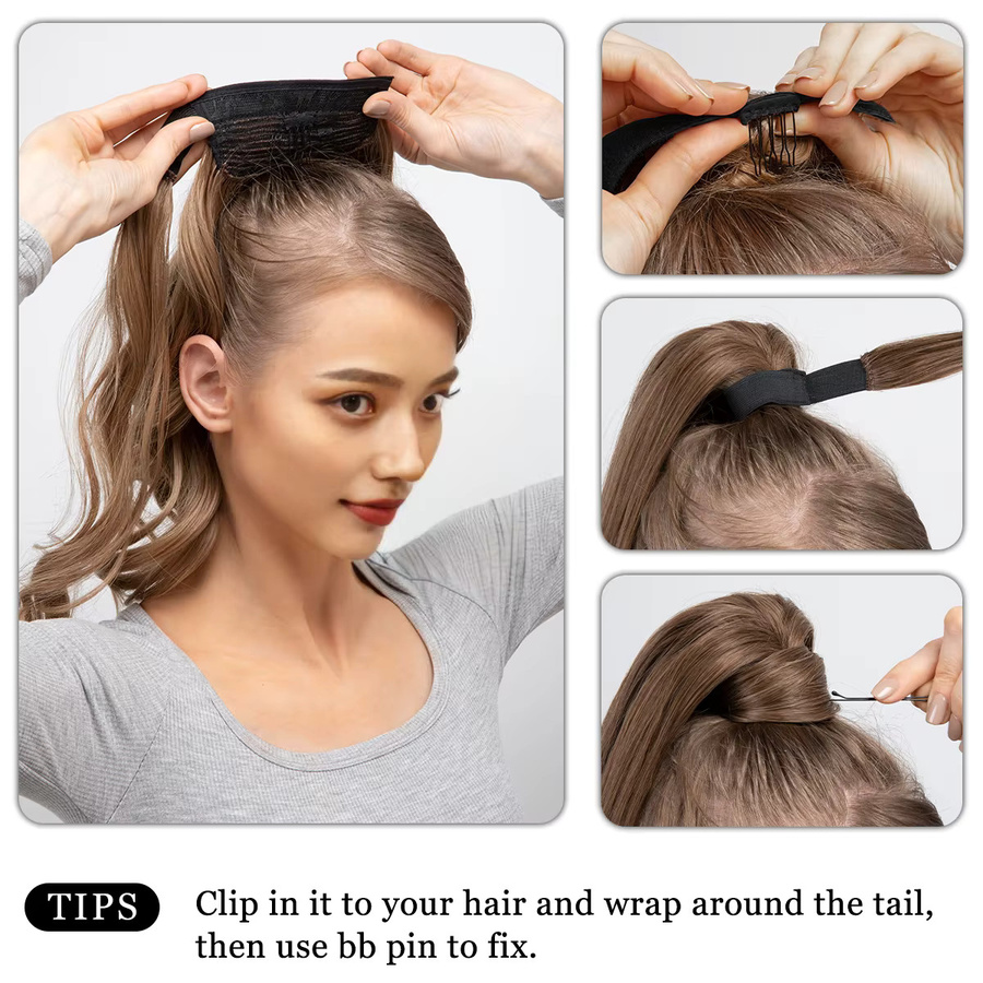 SARLA Haarverlängerung, synthetisch, gewellt, Clip-in, schwarz - Bild 4