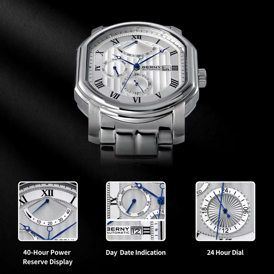 BERNY Armbanduhr, Automatik, Edelstahl, Saphirglas, Silber, Herren - Bild 4