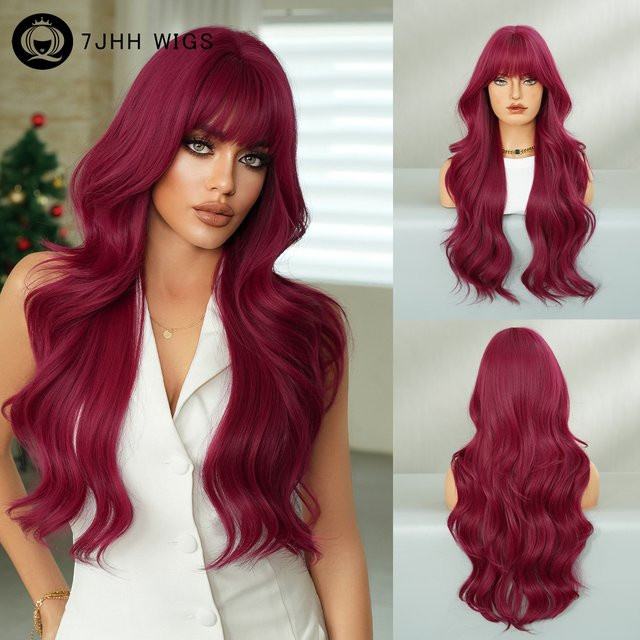 7JHH WIGS Perücke, lila-rot, gewellt, Damen - Bild 1