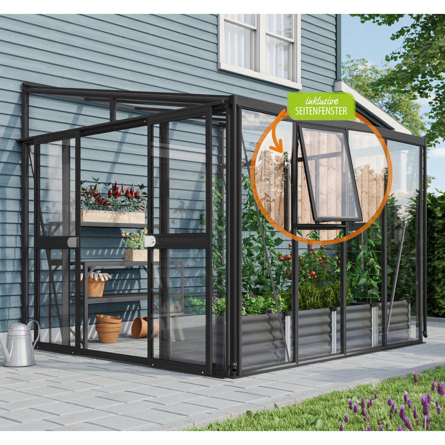 Vitavia Anlehn-Gewächshaus Athena 7000 in Schwarz mit Pultdach und Polycarbonat-Verglasung, 7 m² - Bild 2