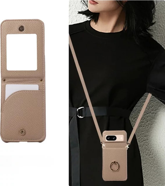 Leder Umhängetasche mit Handyhülle und Geldbörse für Google Pixel 8, 7, 6 Pro, 8A, 7A, 6A in Schwarz oder Beige - Bild 1