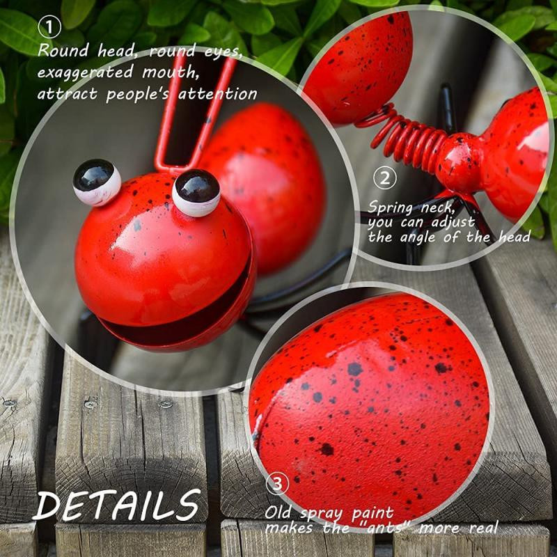 Set aus 4 Metall-Ameisen als dekorative Wandkunst und Gartenornamente im pastoralen Stil, Farben: Rot, Gelb, Blau, Grün - Bild 1