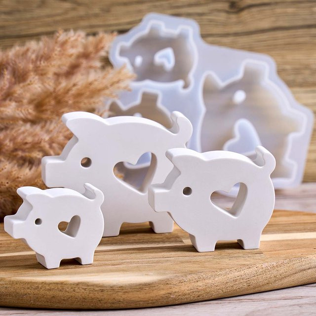 UDOCOOL Silikonform für 3D Schweinchen Anhänger und Herz-Ornamente aus Gips oder Epoxidharz in Weiß - Bild 1