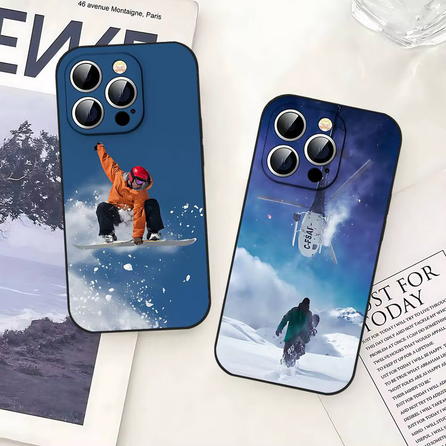 Snowboard-Sport Handyhülle in Schwarz passend für iPhone 17, 16, 15, 14, 13, 11 Pro Max, Plus, X, Xr, Xs Max und 13 Mini - Bild 2